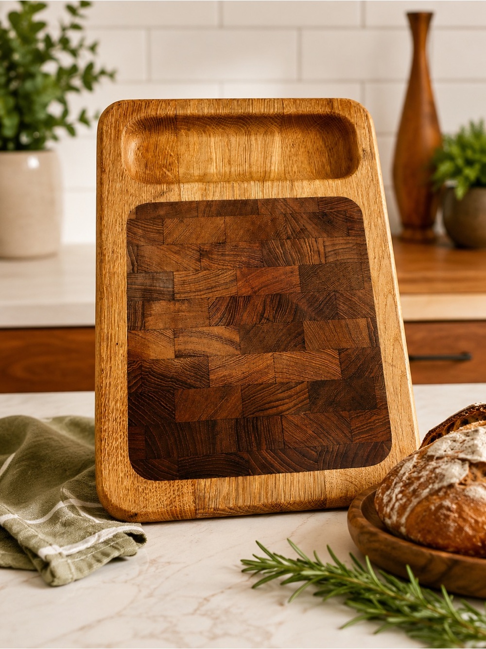 Nissen Langå Denmark Vintage Danish Teak & Oak Serving Board | MCM Cutting Board